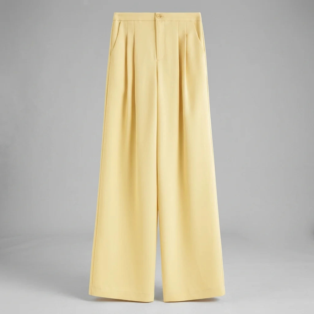 Pleated Wide Leg Trousers with Belt Loops and a Button Front
