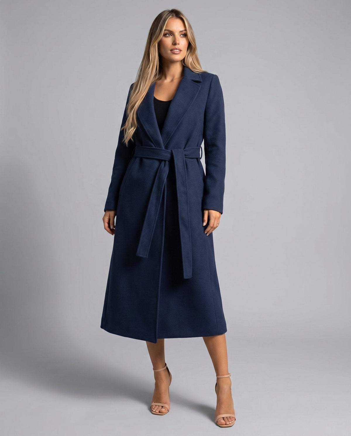 Belted Longline Coat with Notched Lapel and Welt Pockets 3