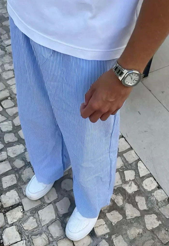 Bexley Women's Pants | Lightweight Cotton Blend, Mid-Rise, Striped 1