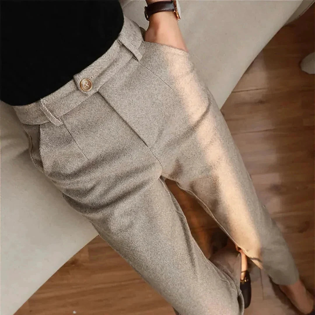 Caden Men's Trousers | Brushed Herringbone Fabric, Tapered Cut 1