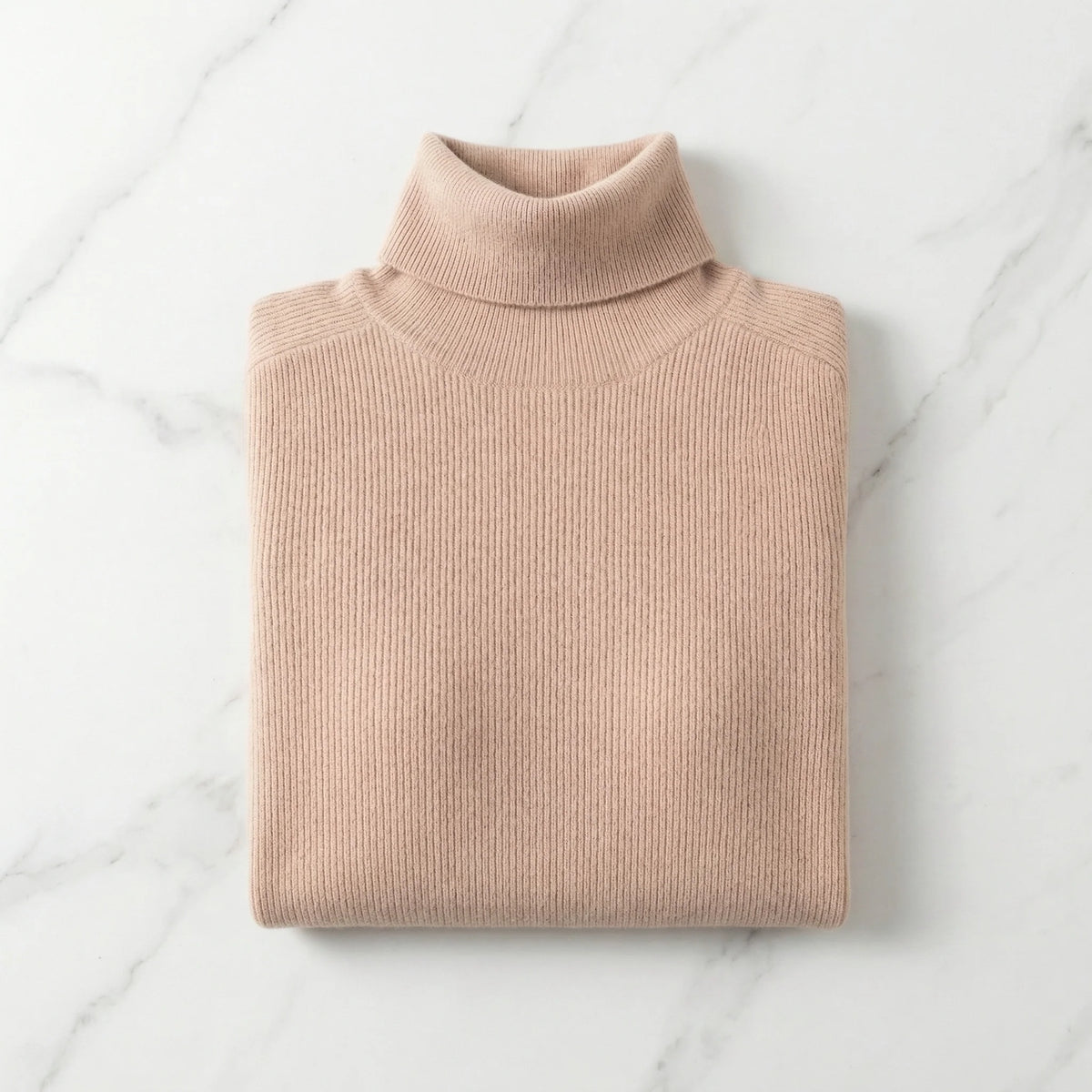 Rib Knit Turtleneck Sweater with a Tall Folded Collar