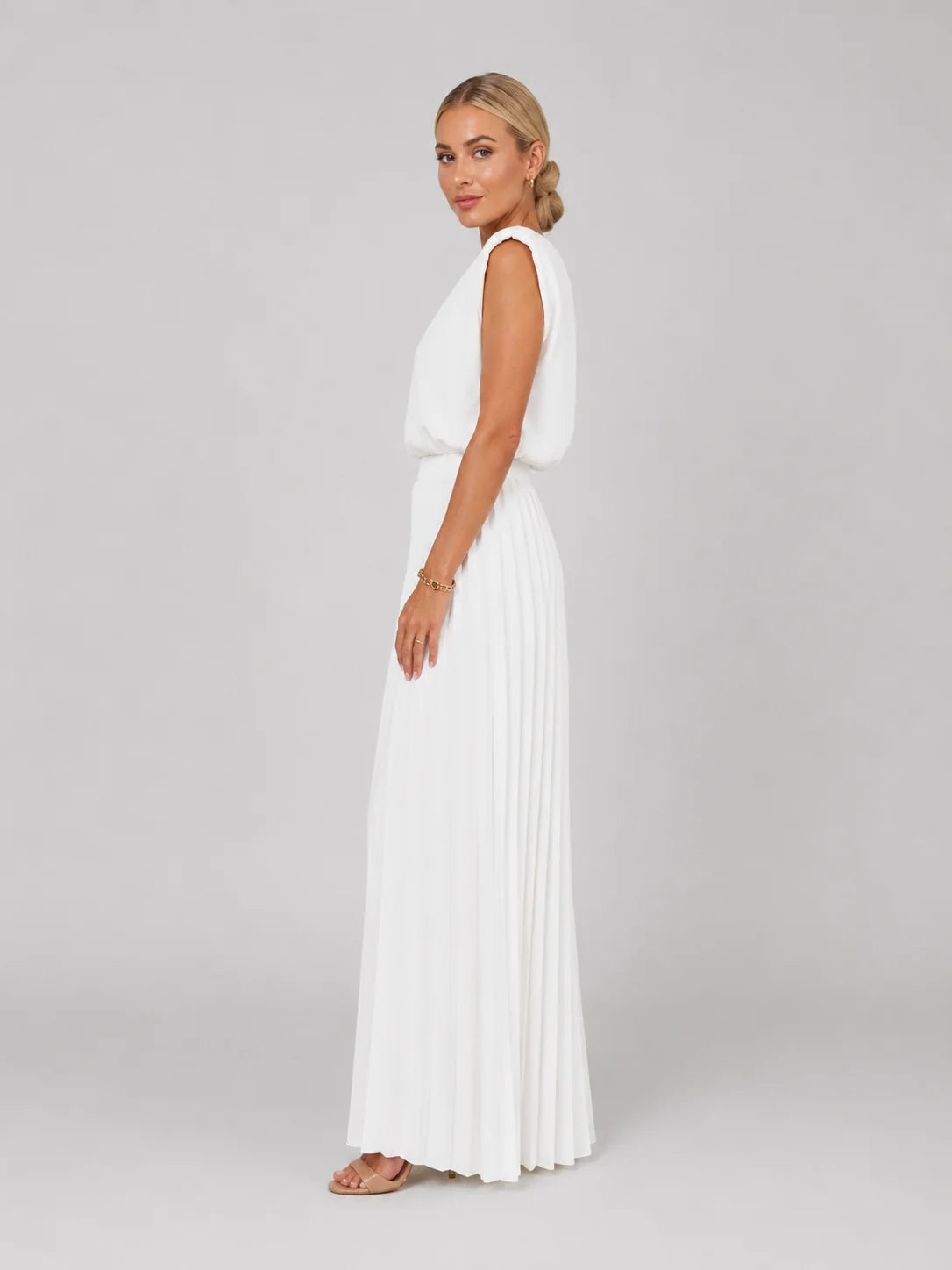 Accordion Pleated Trouser Set with a Sleeveless Boxy Top