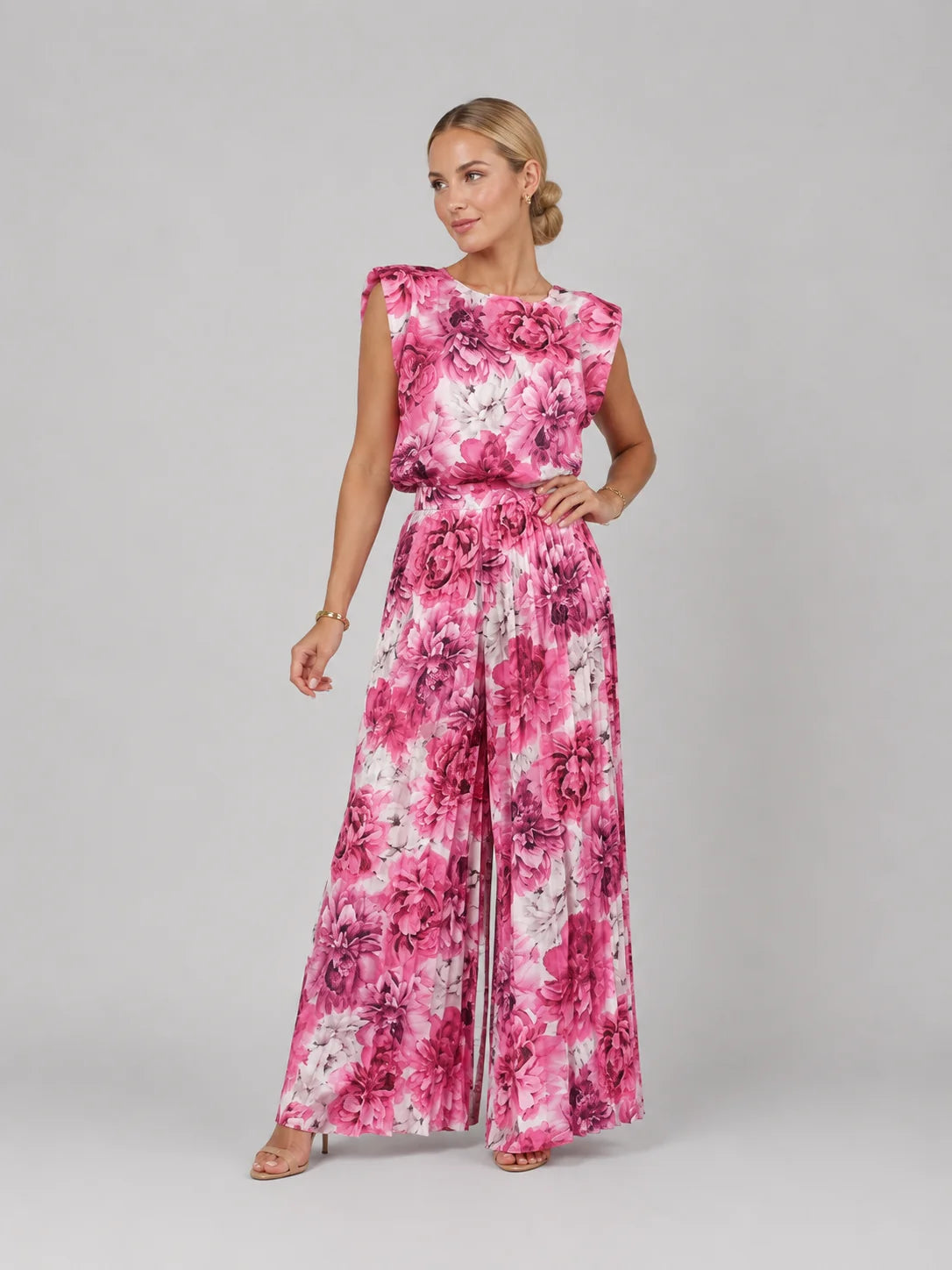 Accordion Pleated Trouser Set with a Sleeveless Boxy Top