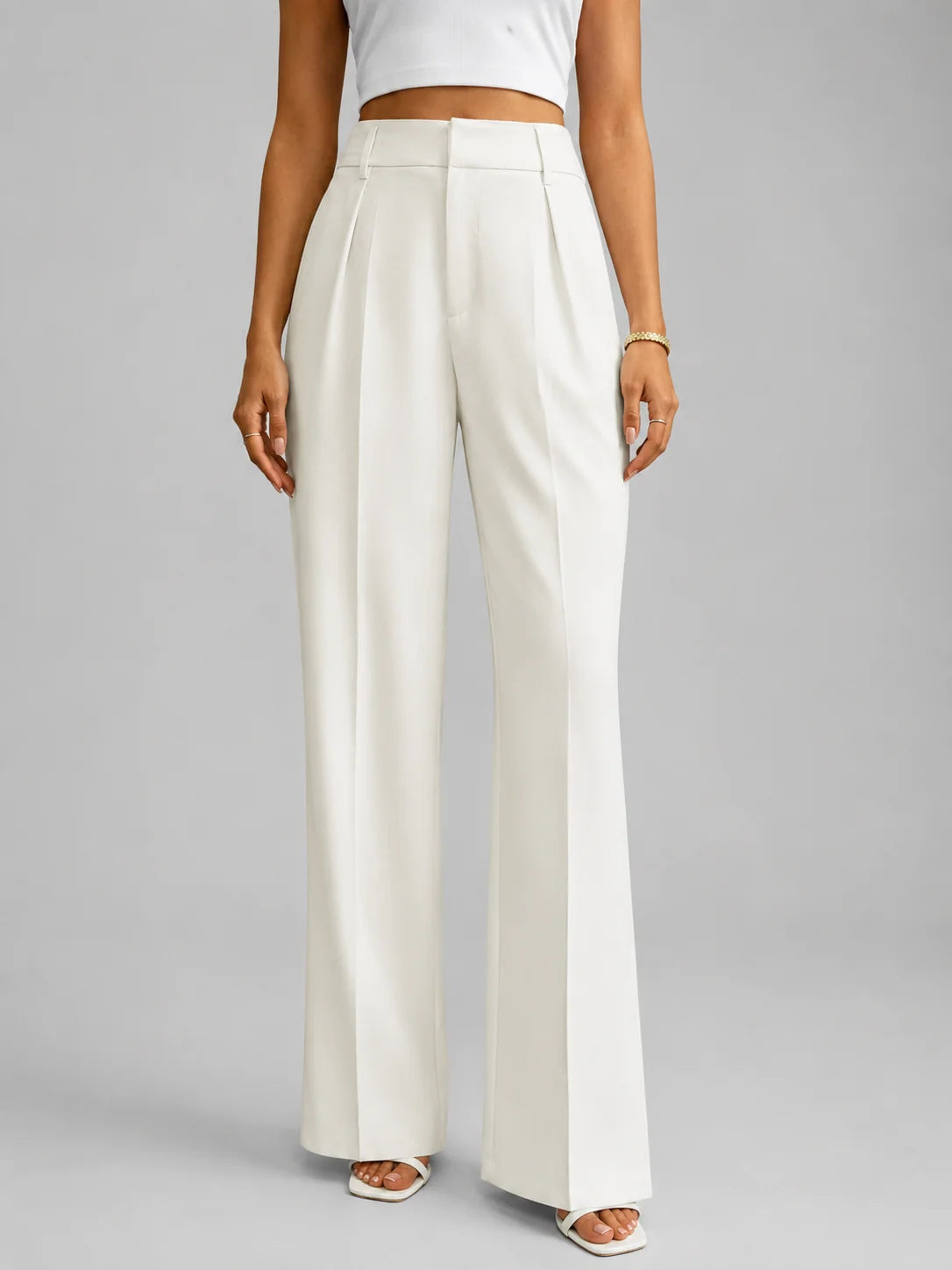 Tailored Wide Leg Trousers with a Flat Front and Belt Loops