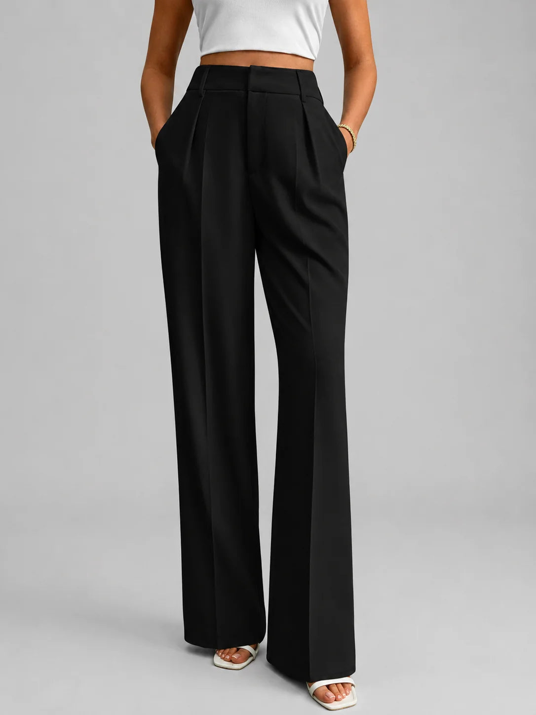Tailored Wide Leg Trousers with a Flat Front and Belt Loops