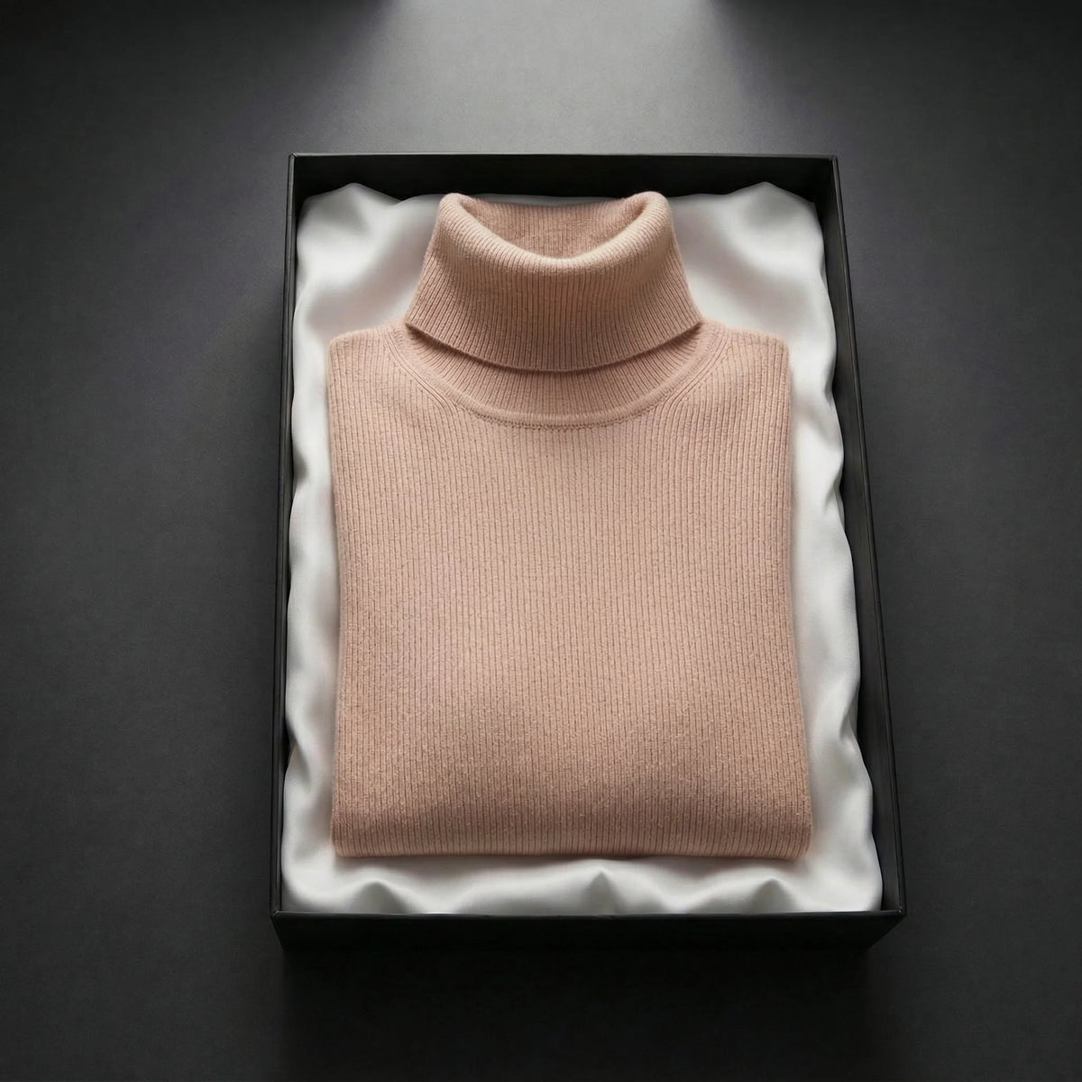 Ribbed Turtleneck Sweater with a Folded Collar and Ribbed Cuffs