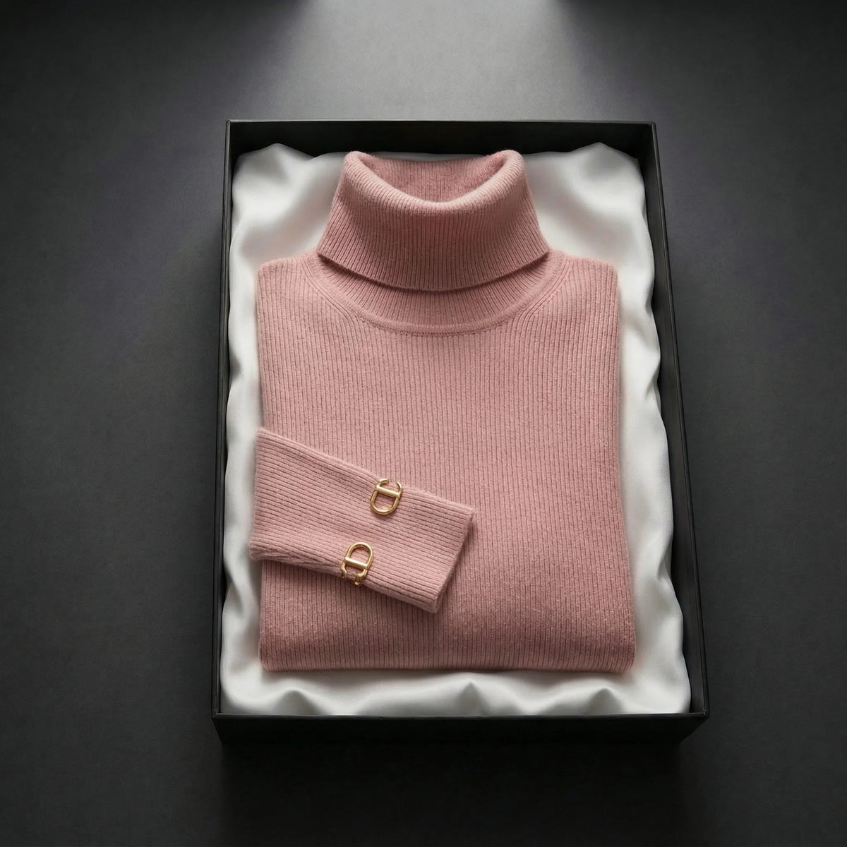 Ribbed Turtleneck Sweater with a Folded Collar and Ribbed Cuffs