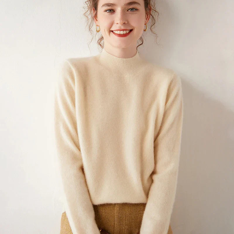Brushed Knit Mock Neck Sweater with Dropped Shoulders