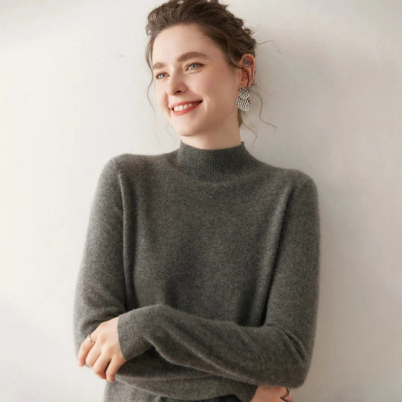 Brushed Knit Mock Neck Sweater with Dropped Shoulders