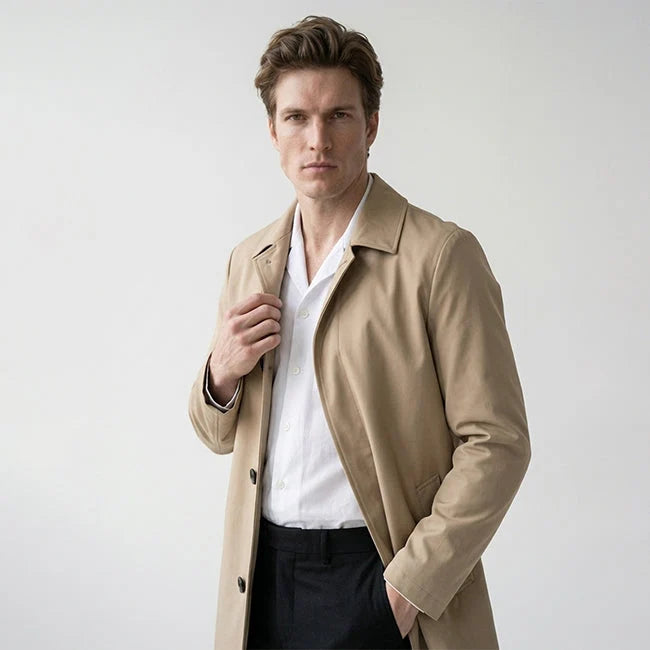 Maven Men's Trench Coat | Cotton-Rich Mid-Length, Classic Lapel, Lightweight 1