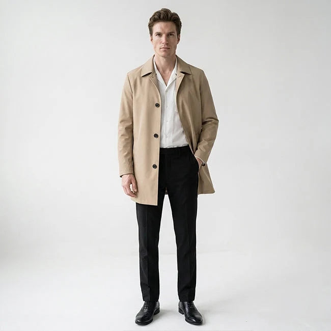 Maven Men's Trench Coat | Cotton-Rich Mid-Length, Classic Lapel, Lightweight 2
