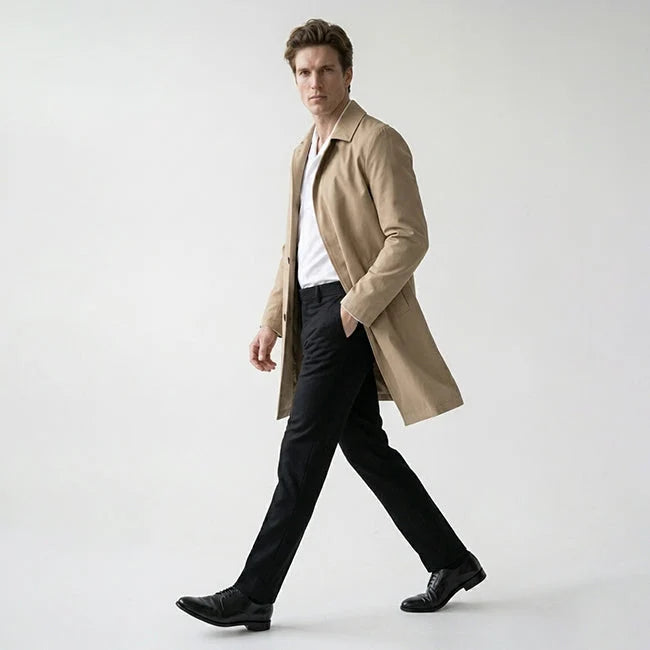 Maven Men's Trench Coat | Cotton-Rich Mid-Length, Classic Lapel, Lightweight 3