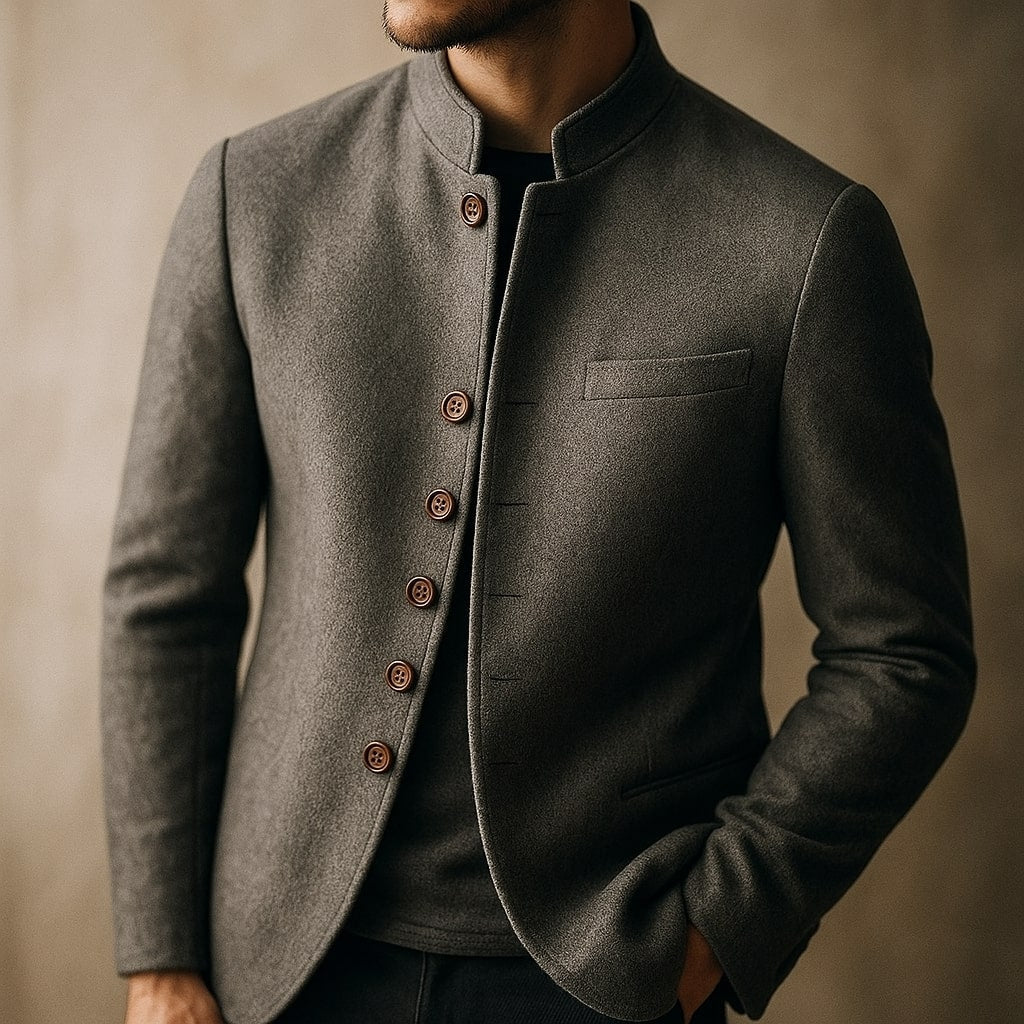 Maverick Men's Jacket | Wool-Look, Stand-Collar, Five-Button Closure 5