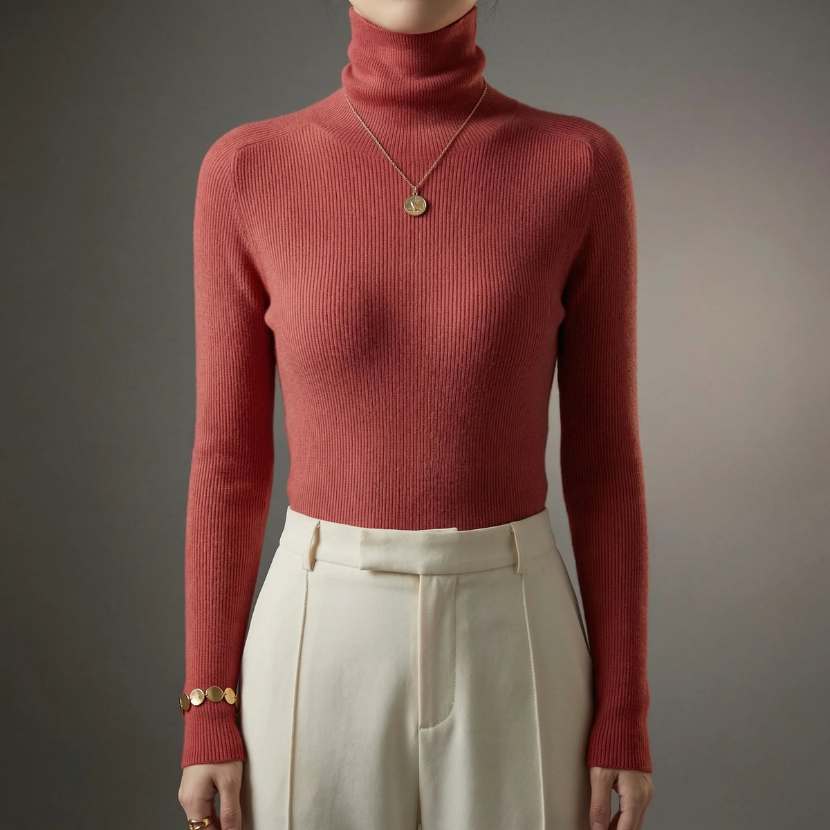 Fine Rib Turtleneck Sweater with Raglan Shoulders and a Slim Fit