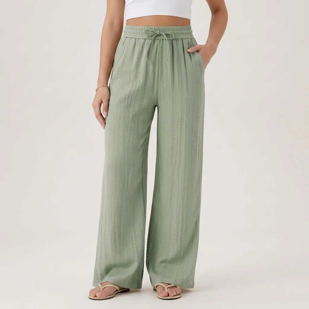 Wide Leg Trousers with a Drawstring Waist and Side Pockets