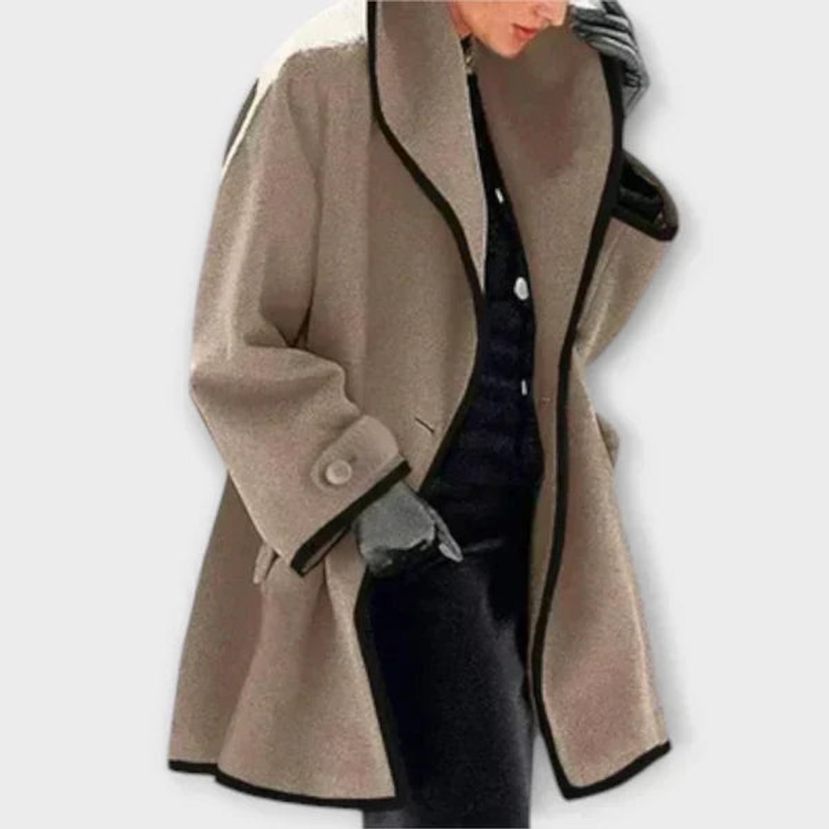 Oversized Coat with a Wide Notch Lapel and Contrast Trim 3