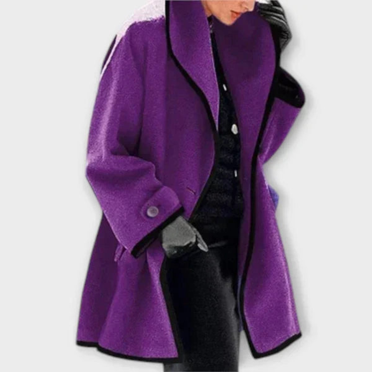 Oversized Coat with a Wide Notch Lapel and Contrast Trim 5