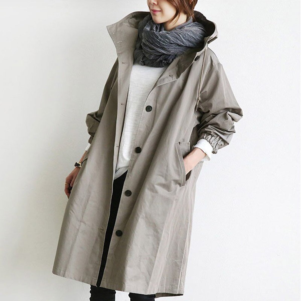 Oversized Midi Trench Coat with a Single-Button Front and Elasticated Cuffs 0