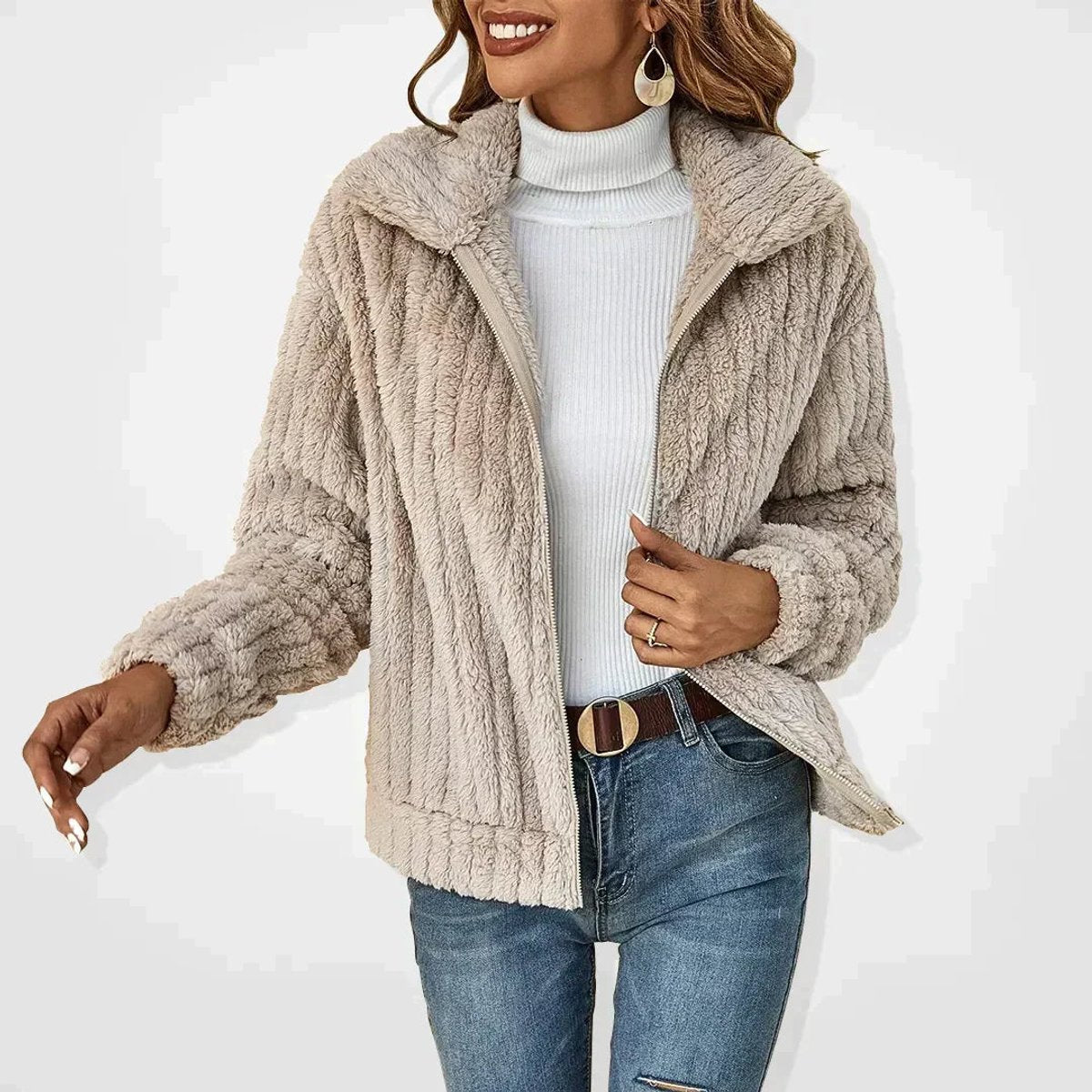 Oversized Quilted Jacket with a Full Zip and Plush Fleece 0