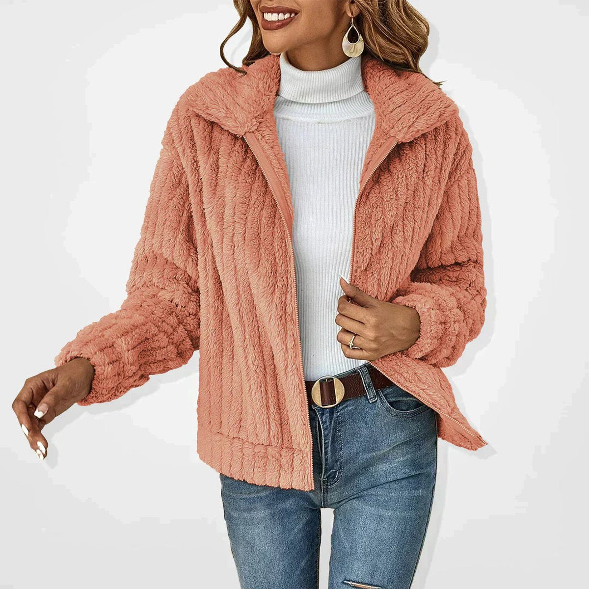 Oversized Quilted Jacket with a Full Zip and Plush Fleece 3