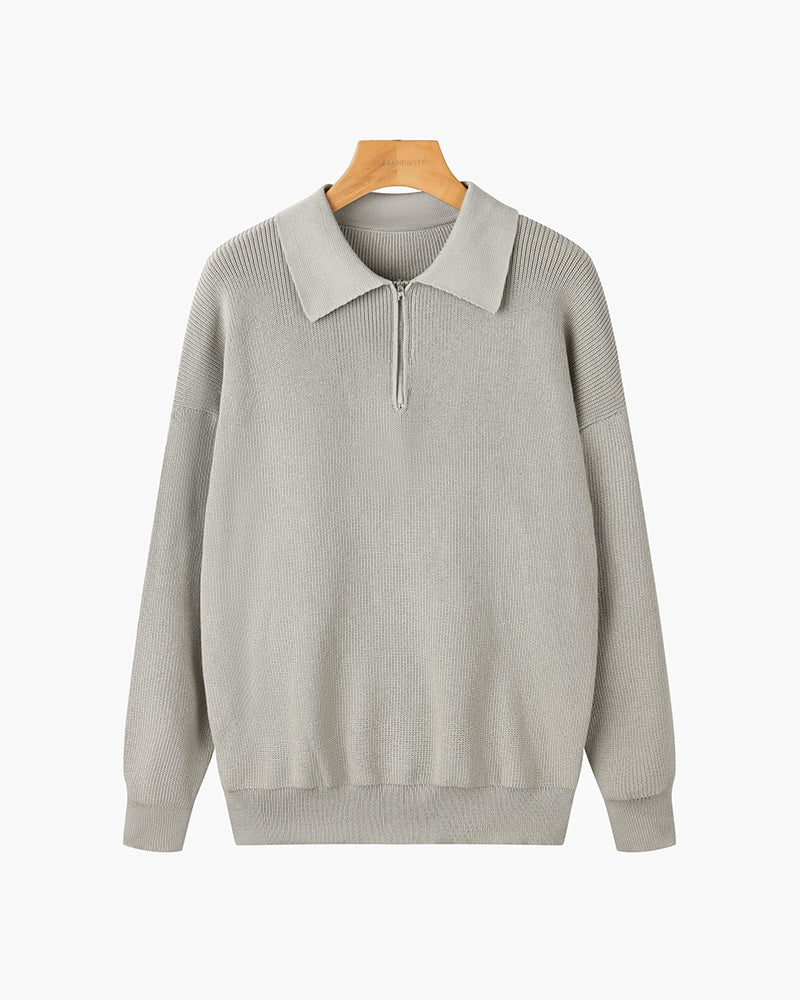 Rason Men's Half-Zip Polo Sweater | Textured Cotton, Relaxed Fit 1