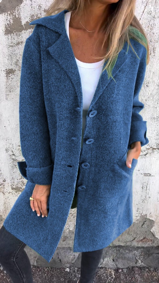 Relaxed Longline Coat with a Notch Collar and Button Front 8