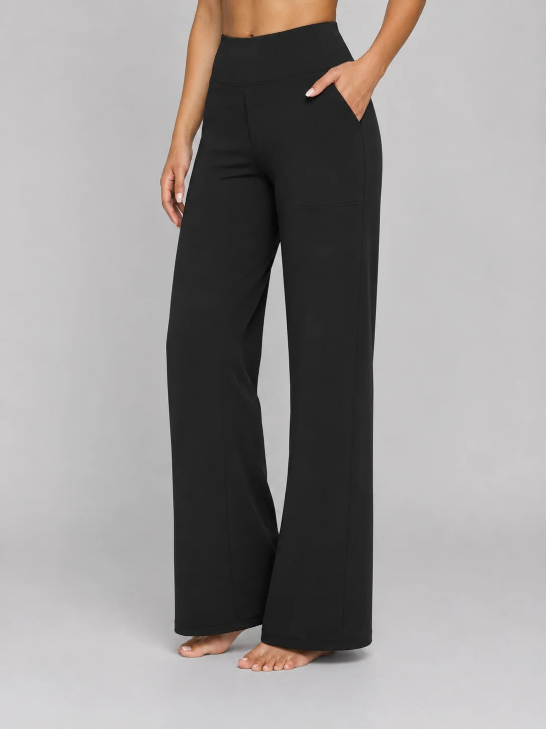 Knit Trousers with a Wide Waistband and Patch Pockets