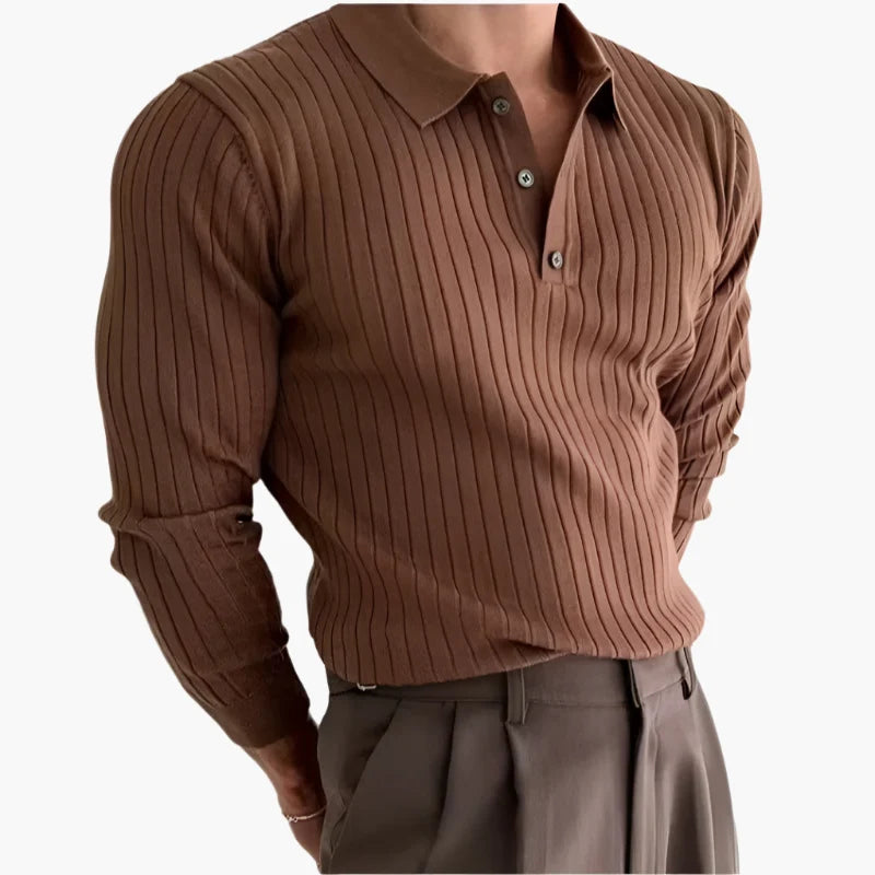 Soren Men's Long Sleeve Polo Shirt | Textured Fabric, Buttoned Collar 7