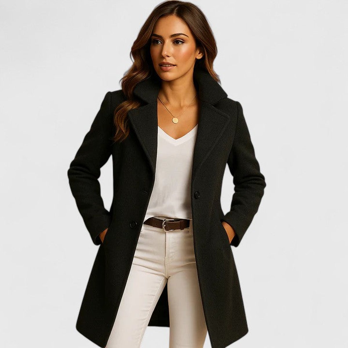 Tailored Long Coat with Notch Lapels and a Button Front 0