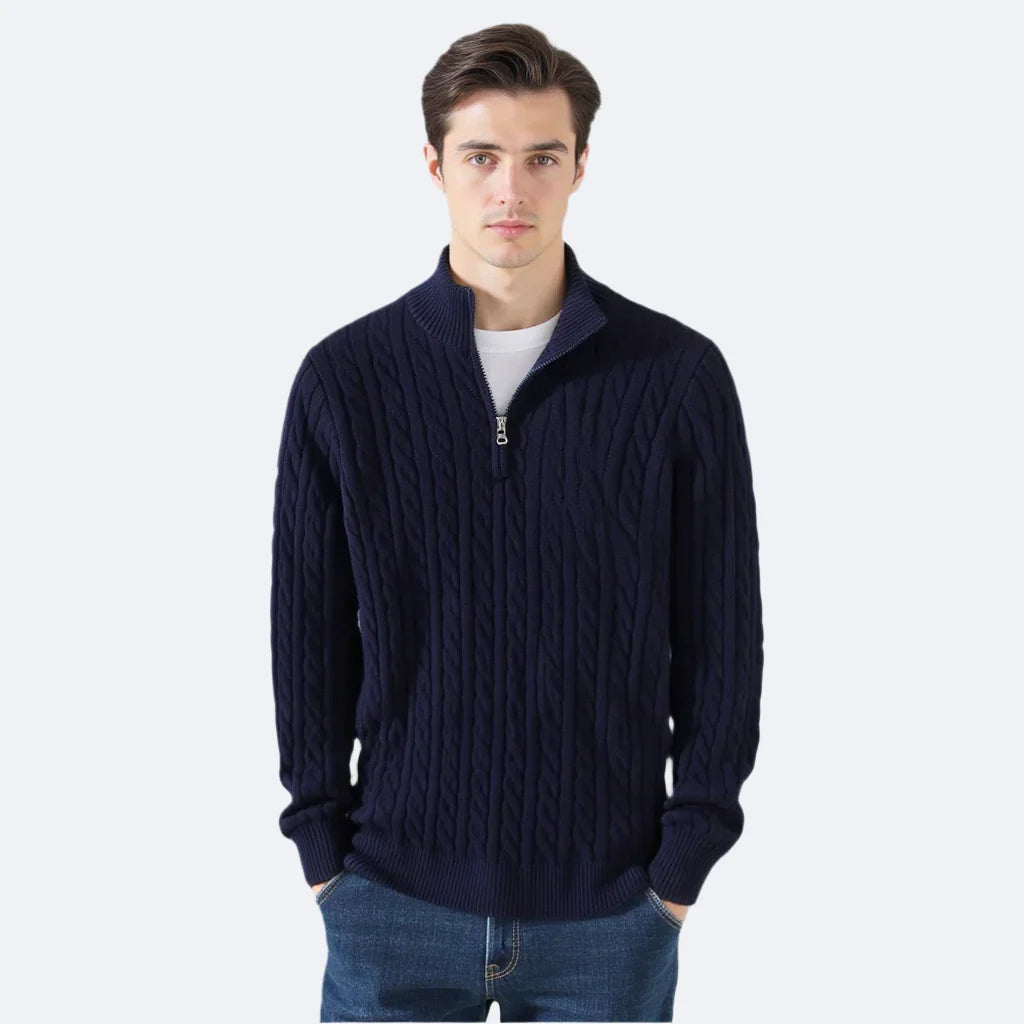 Talon Men's Half-Zip Sweater | Cable Knit Cotton, Tailored Fit 1