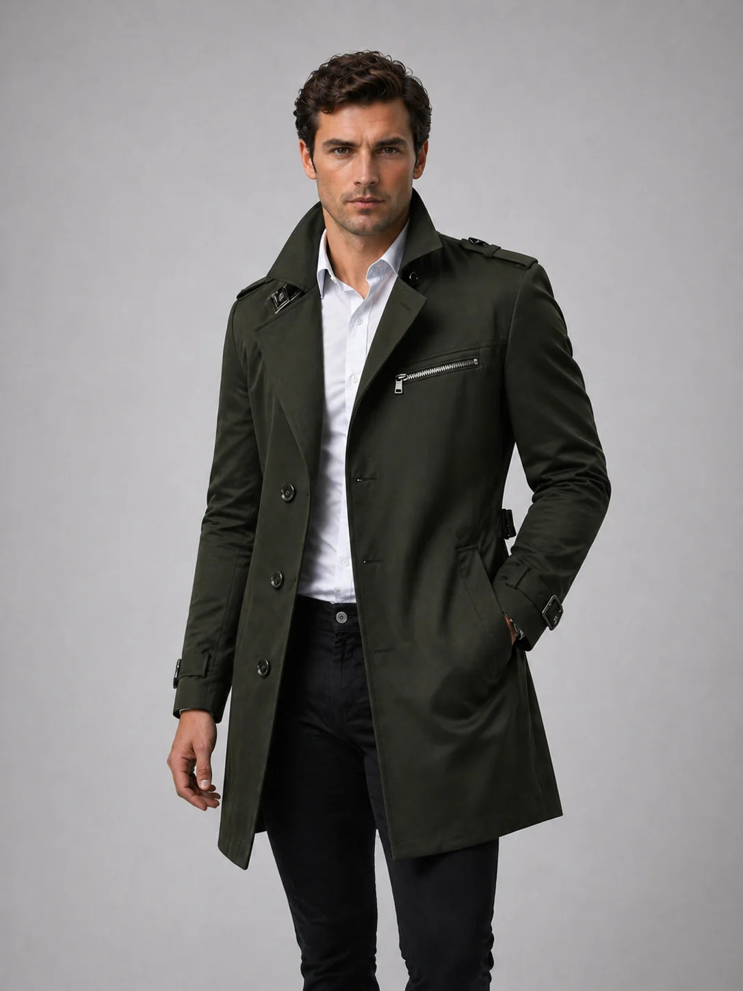 Talon Men's Trench Coat | Tailored Fit, Smooth Fabric, Belted Waist 7