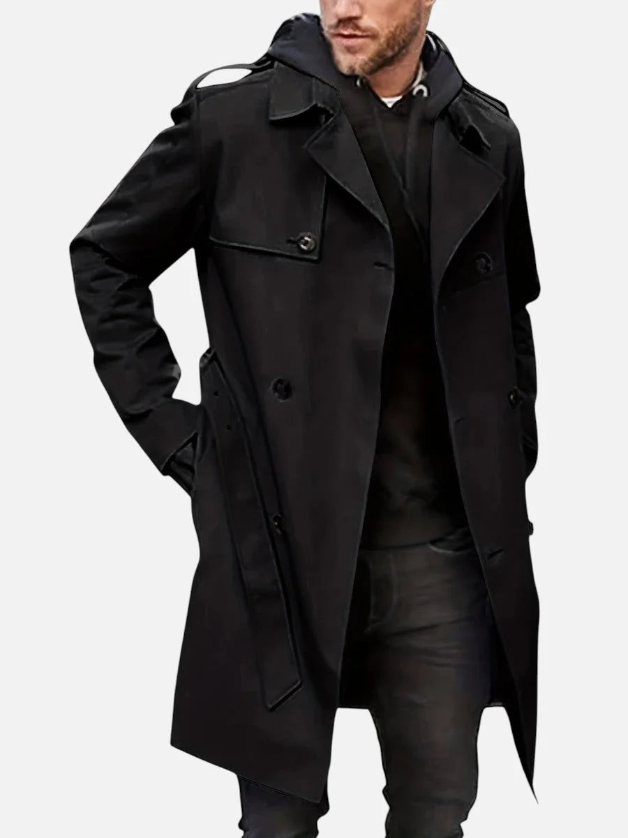 Thaddeus Men's Trench Coat | Double-Breasted, Structured Fabric, Navy or Black 4