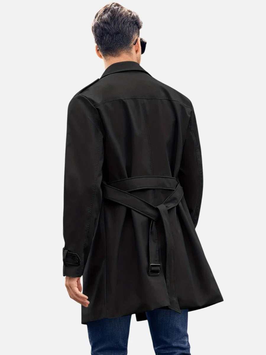 Thaddeus Men's Trench Coat | Double-Breasted, Structured Fabric, Navy or Black 7