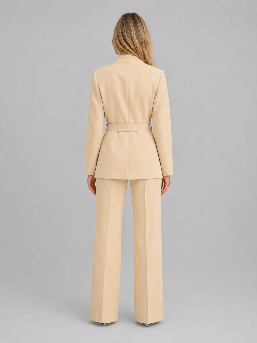 Shawl Collar Blazer and Wide Leg Trouser Set with a Tie Belt