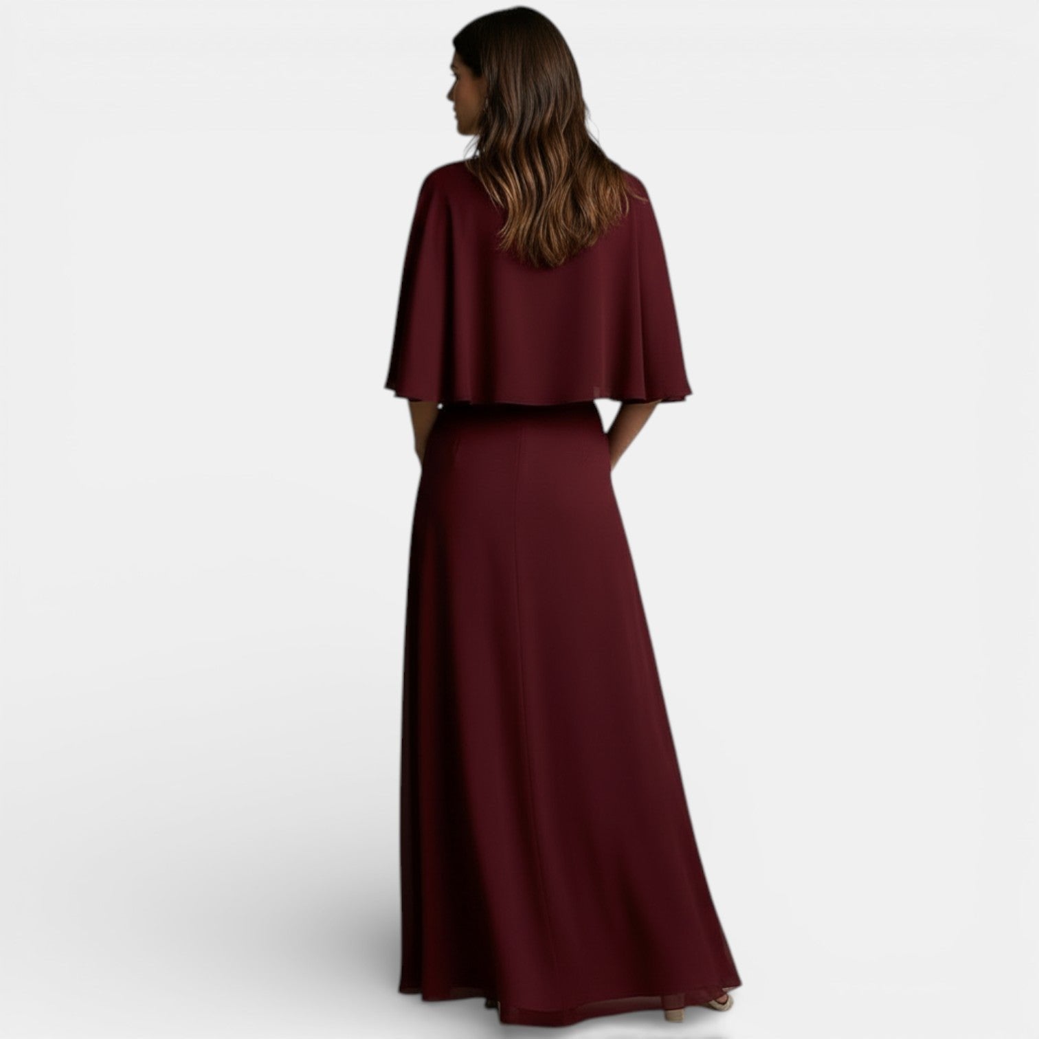 Cape Top and Maxi Skirt Two-Piece Set with a High Neckline