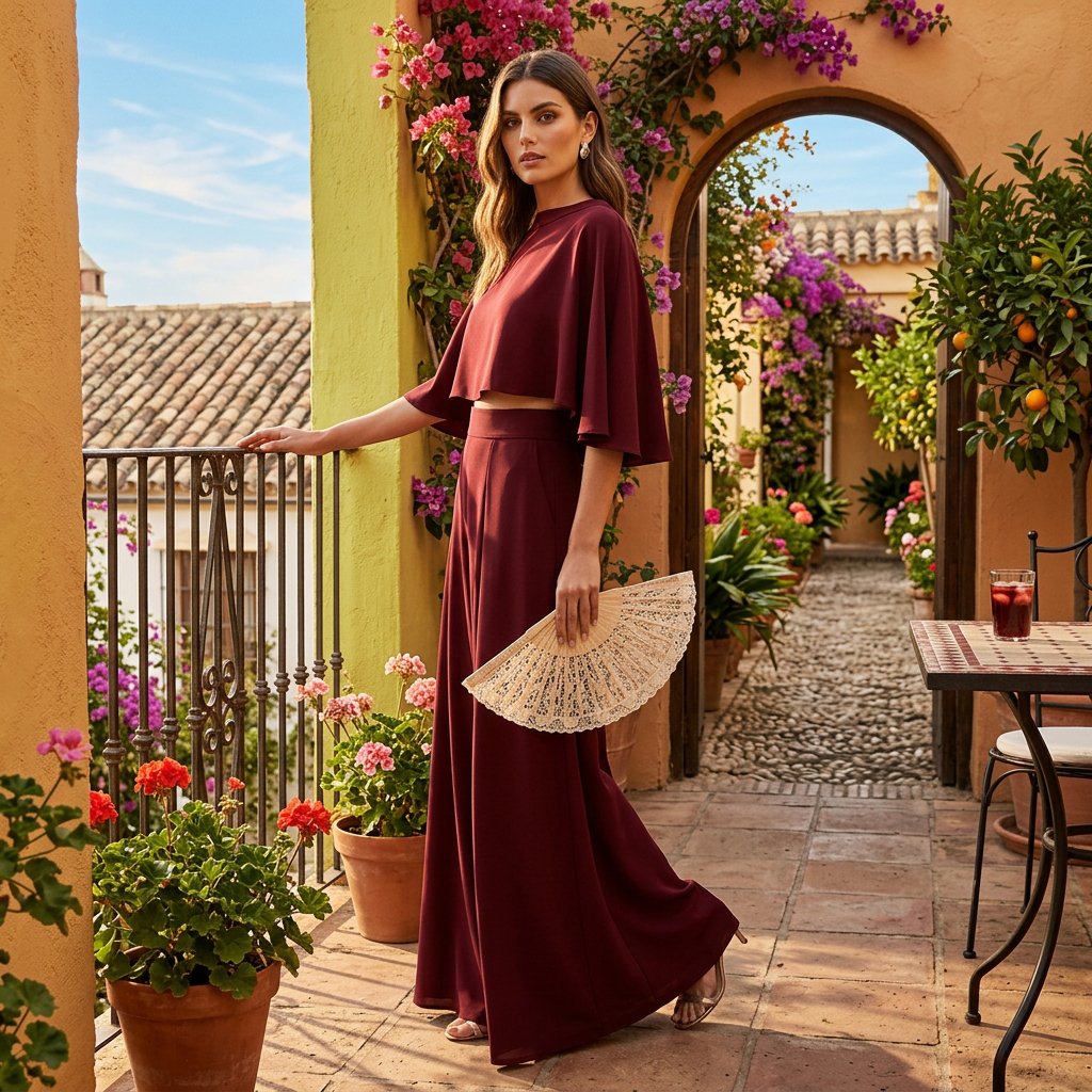 Cape Top and Maxi Skirt Two-Piece Set with a High Neckline