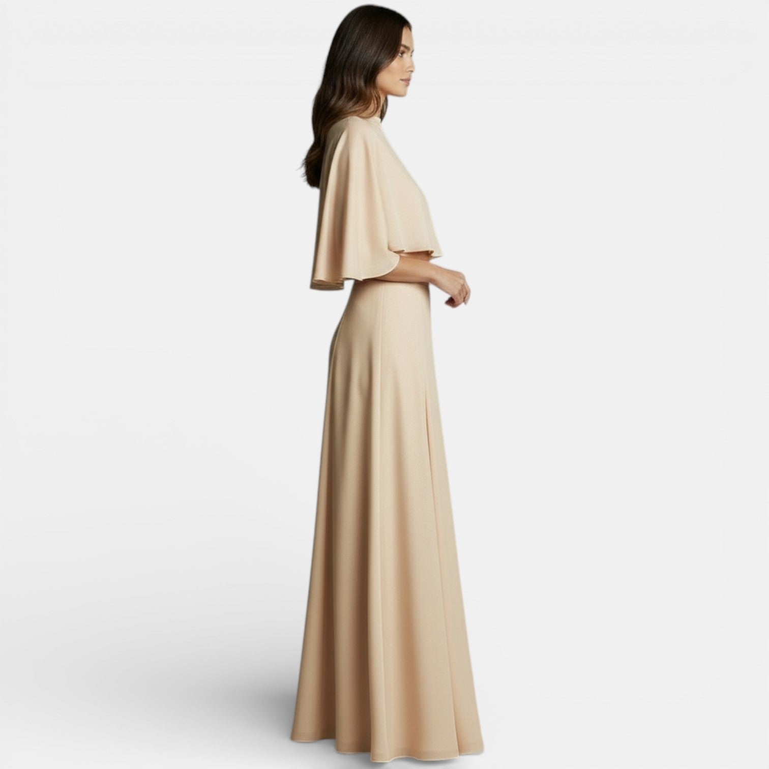 Cape Top and Maxi Skirt Two-Piece Set with a High Neckline
