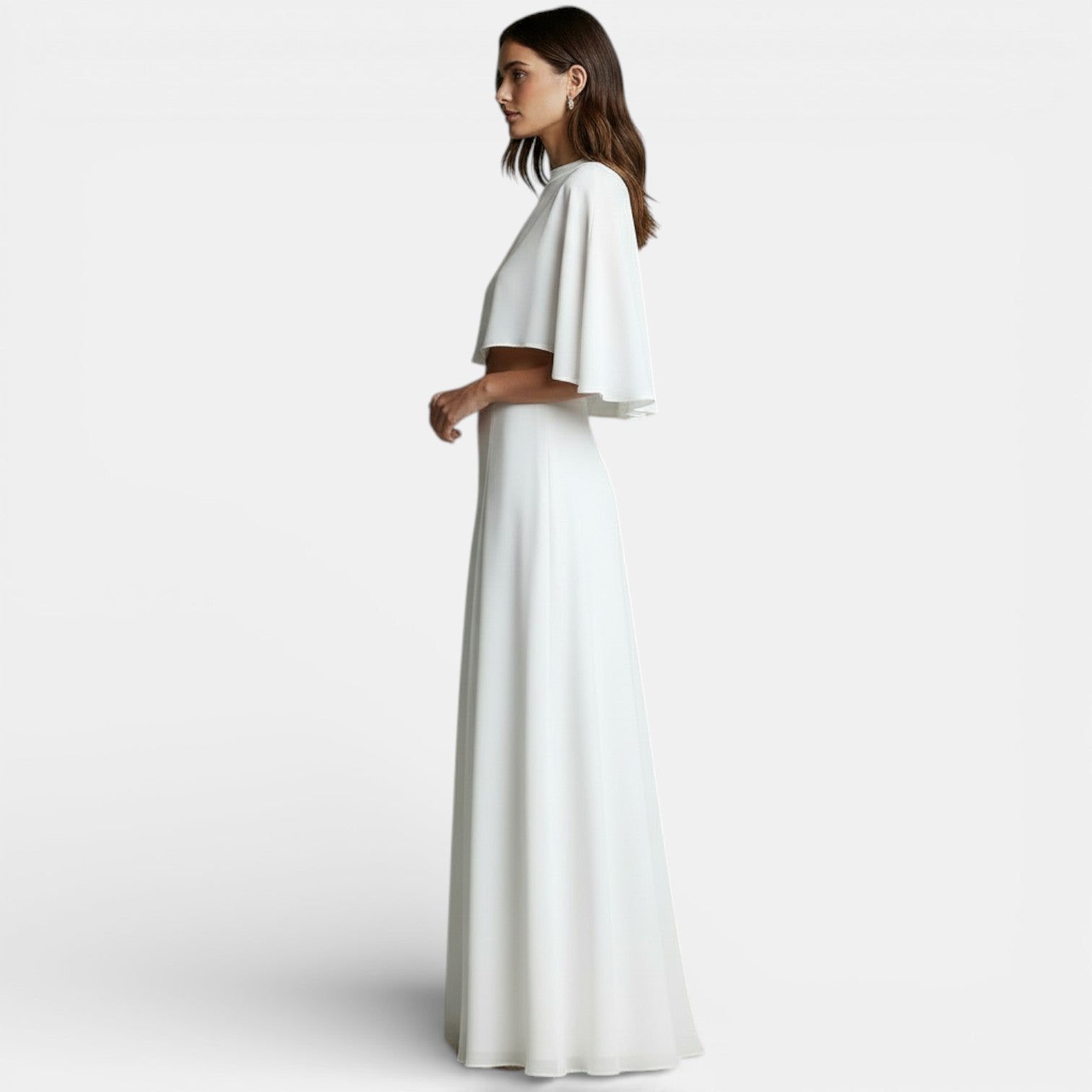 Cape Top and Maxi Skirt Two-Piece Set with a High Neckline