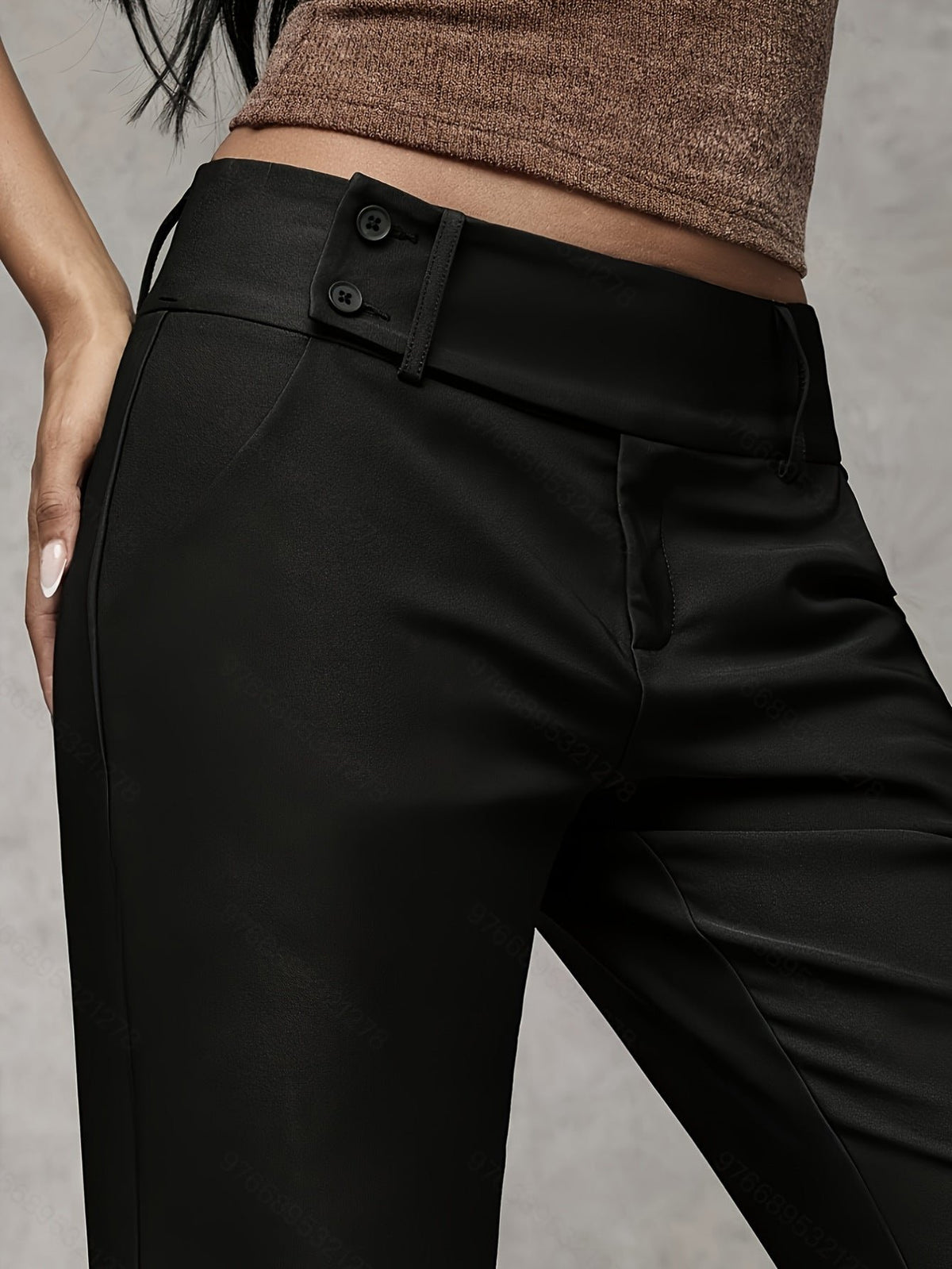 High Waist Wide Leg Trousers with Belt Loops and Slant Pockets
