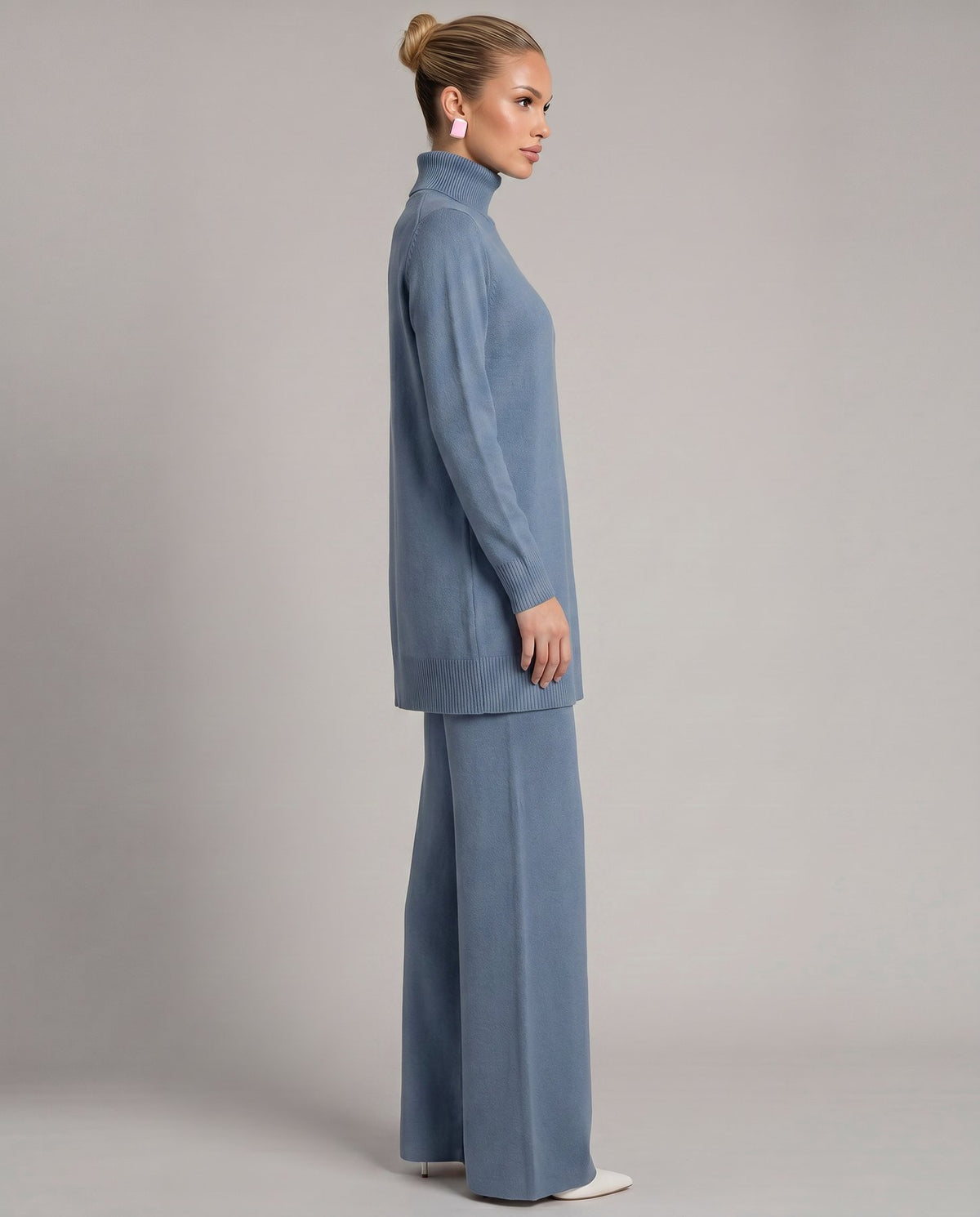 Knit Two-Piece Set with a Turtleneck Top and Wide Leg Trousers