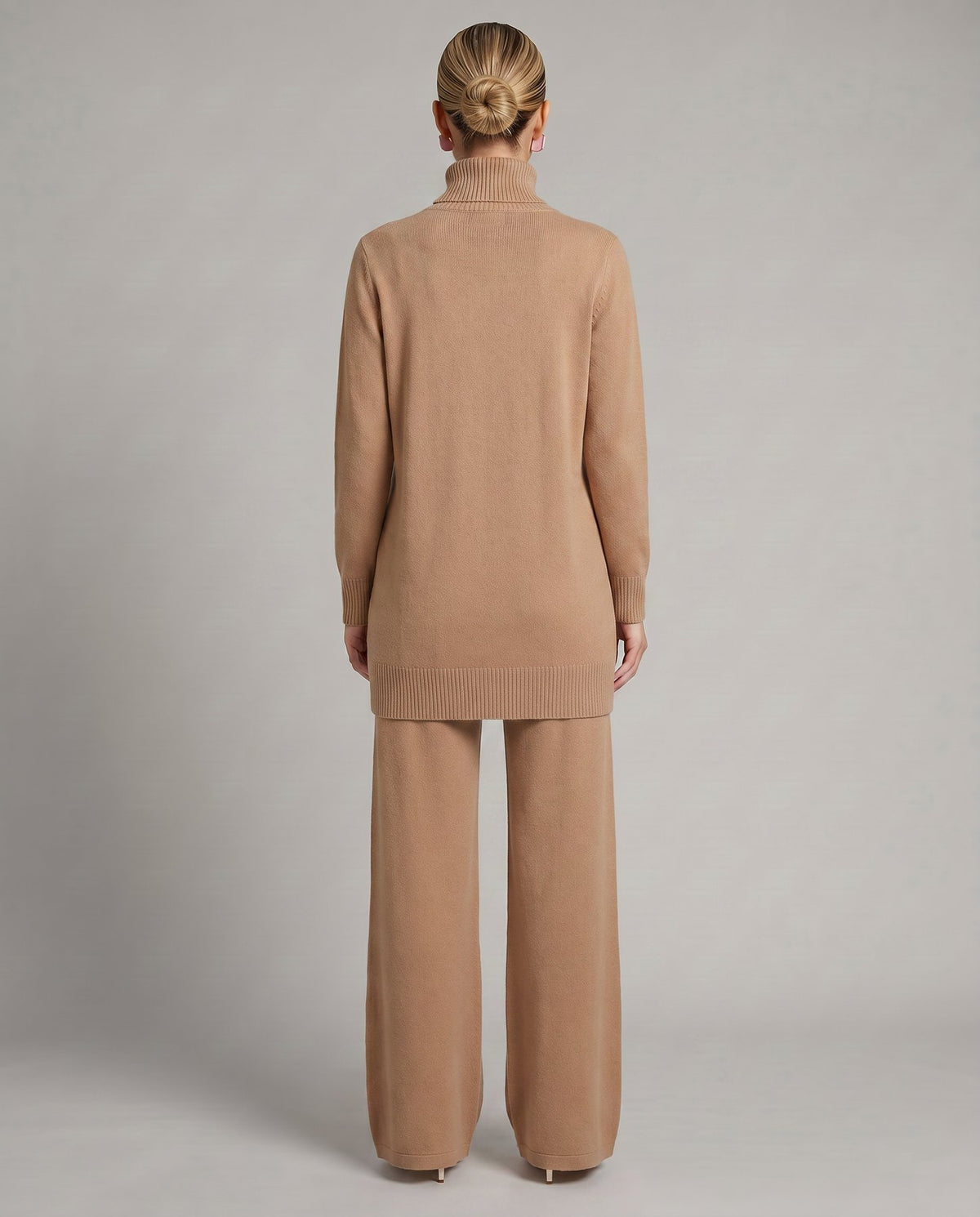 Knit Two-Piece Set with a Turtleneck Top and Wide Leg Trousers