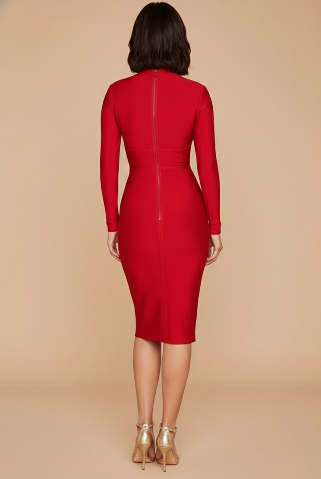 Long Sleeve Bodycon Midi Dress with a Deep V Wrap Front