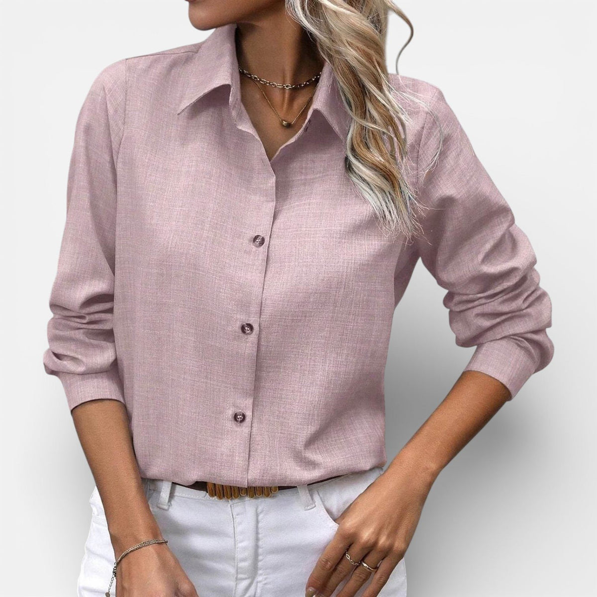 Long Sleeve Button-Up Shirt with a Classic Collar and Relaxed Fit in Pink