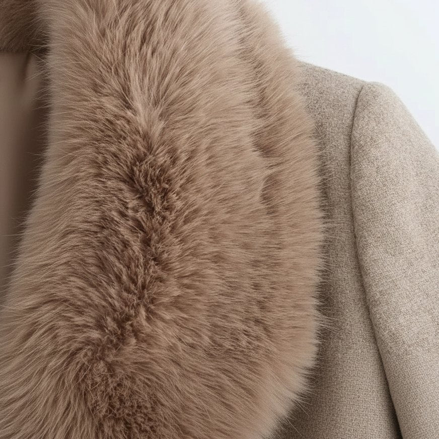 Longline Belted Overcoat with a Faux Fur Collar