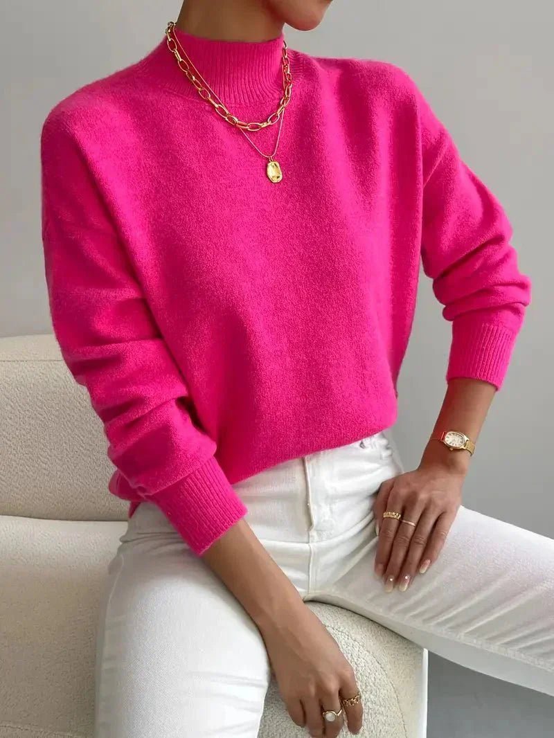 Mock Turtleneck Sweater with a Relaxed Cut and Ribbed Hem in Pink