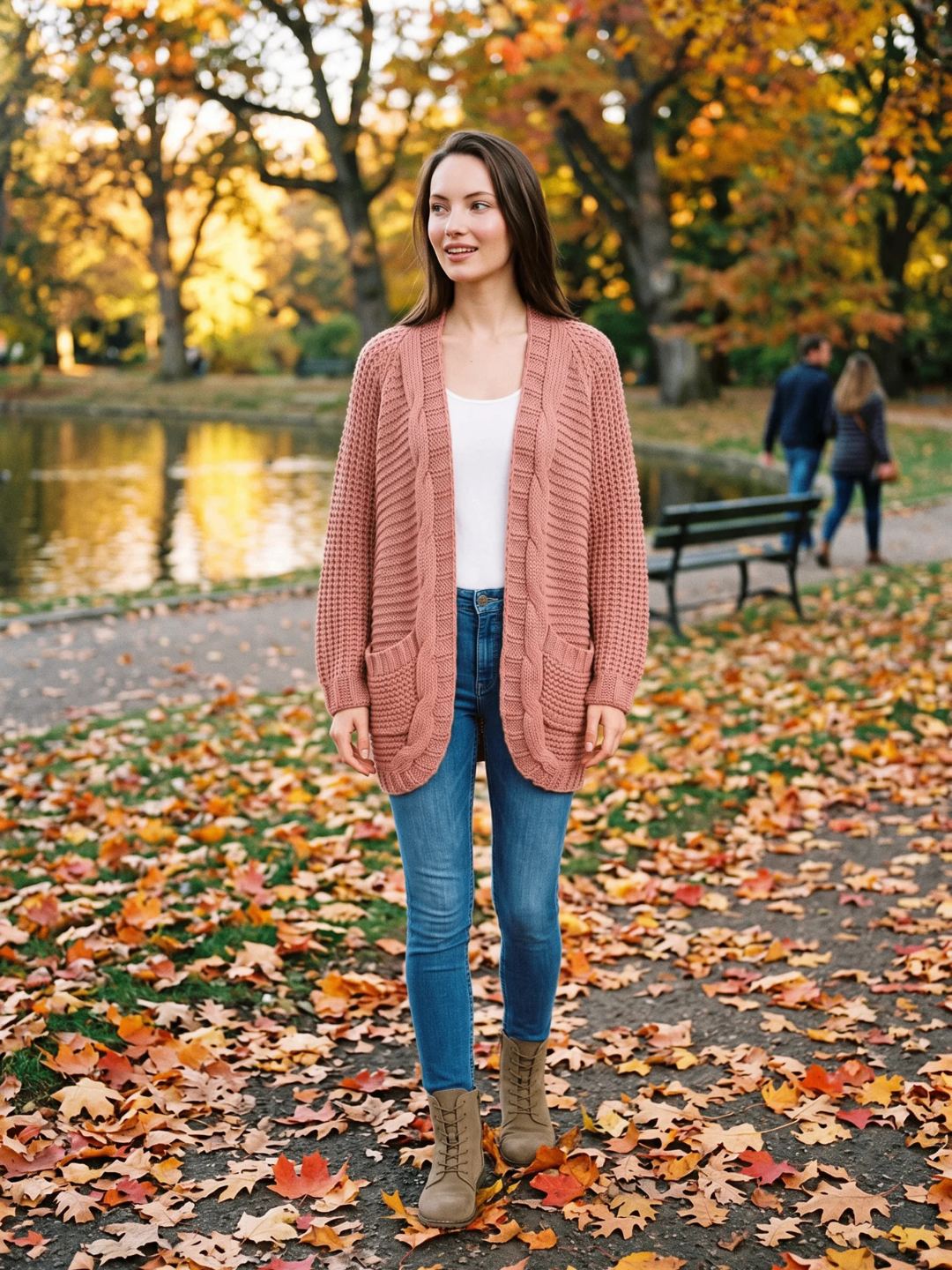 Oversized Cable Knit Cardigan with Patch Pockets