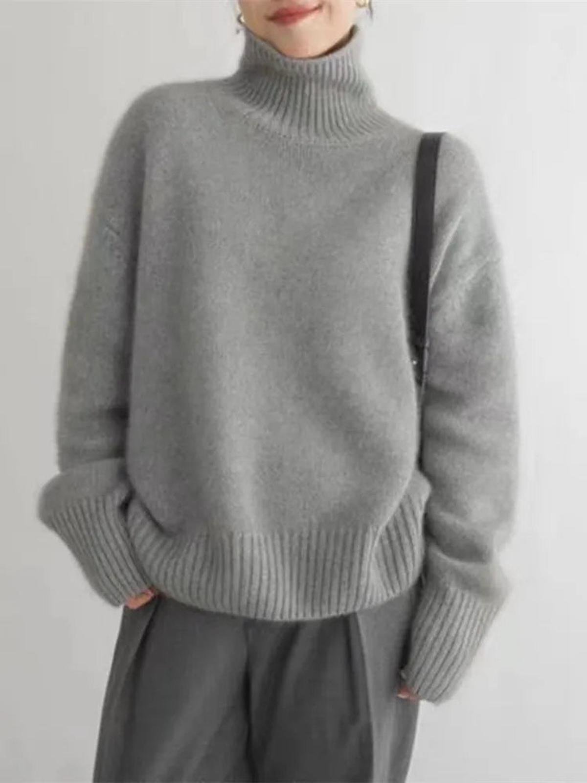 Oversized Knit Sweater with a Turtleneck and Dropped Shoulders