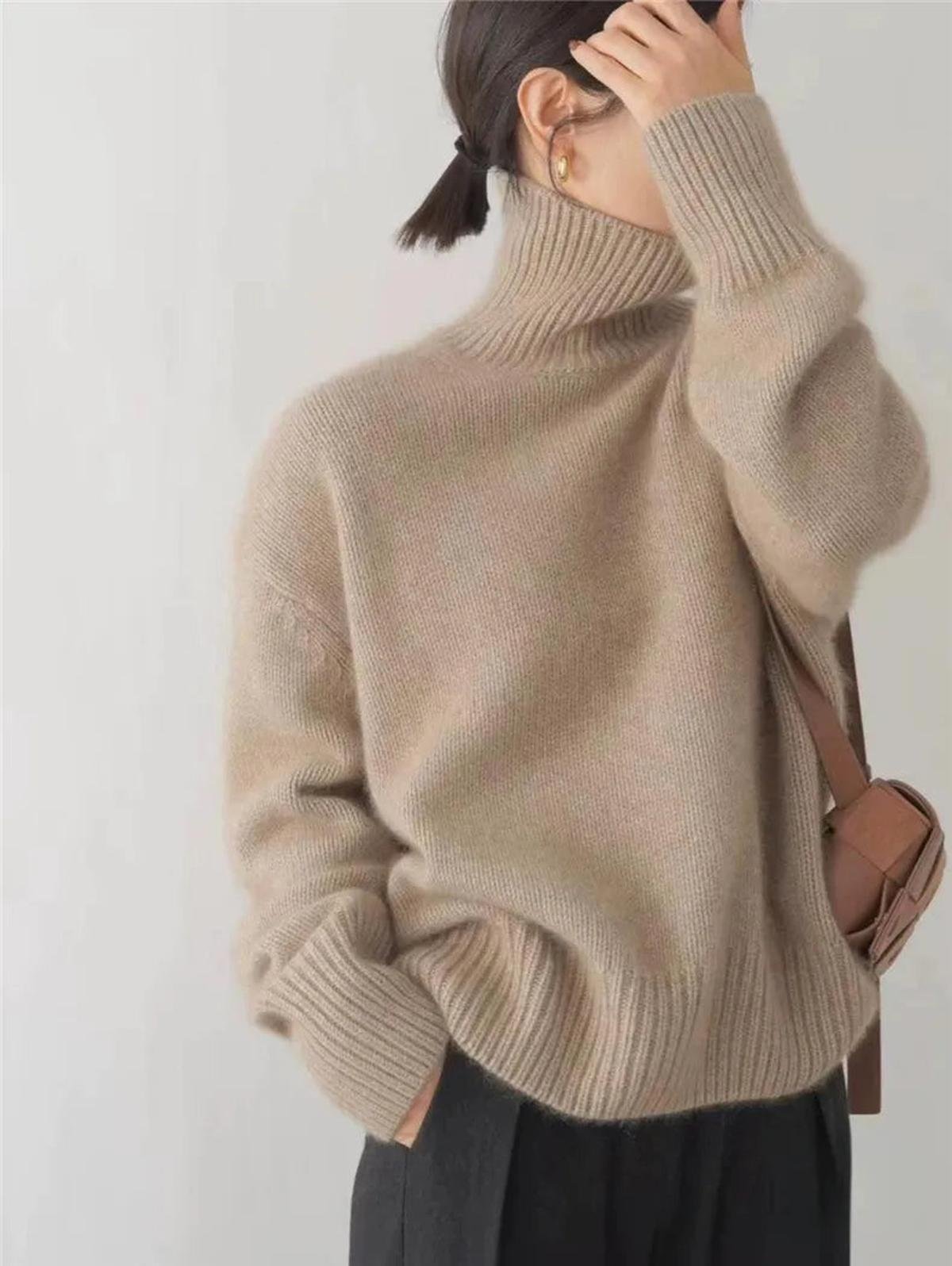 Oversized Knit Sweater with a Turtleneck and Dropped Shoulders