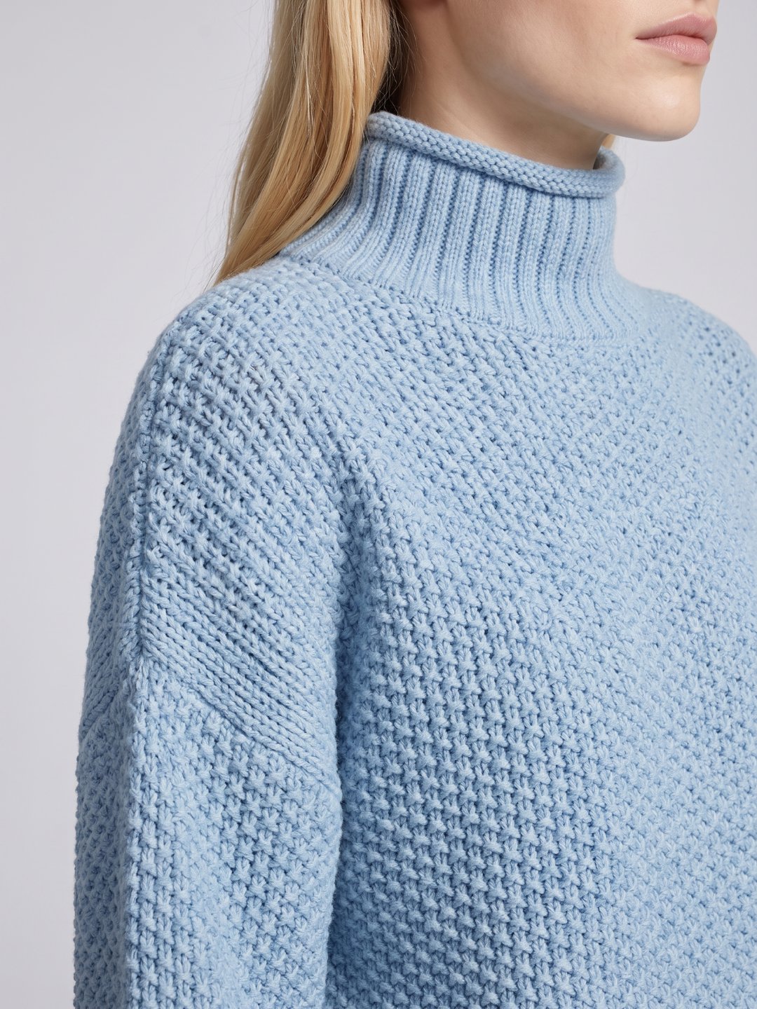 Oversized Waffle Knit Turtleneck Sweater with Ribbed Trims
