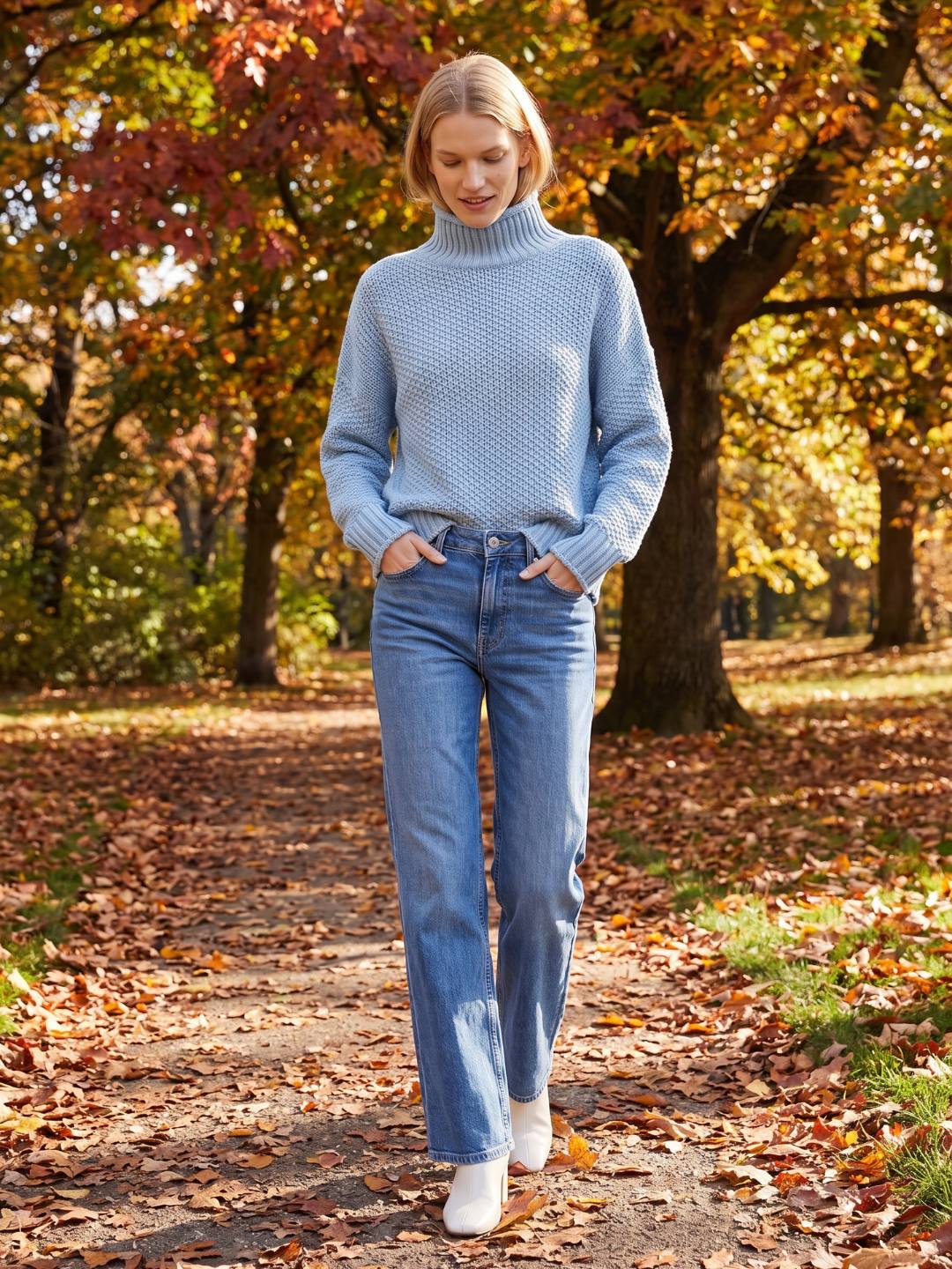 Oversized Waffle Knit Turtleneck Sweater with Ribbed Trims